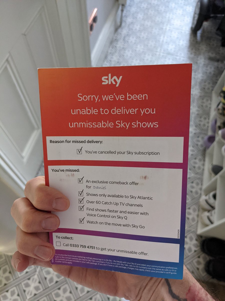 DanDigidol's tweet photo. @SkyUK this is the most infuriating marketing joke. I am actually waiting for packaging to send back my equipment (that you are saying you will charge for).  You've been unable to deliver anything so far. Shows, packaging or customer service. https://t.co/B4sNpFJJw1