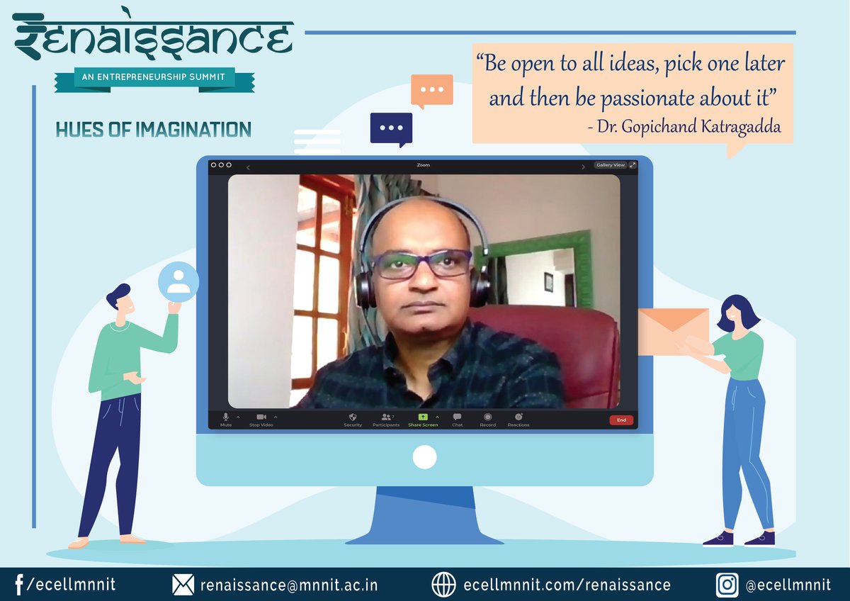 ECellMNNIT's tweet photo. “20% of what you do should be in the area you are not comfortable with”
“Be open to all ideas, pick one later and then be passionate”
This was said by our first E-Talks Speaker Dr Gopichand Katragadda.
#ecell #ecellmnnit #renaissance #etalks #speakerhighlights #keynotespeaker https://t.co/0JRuslaI5y