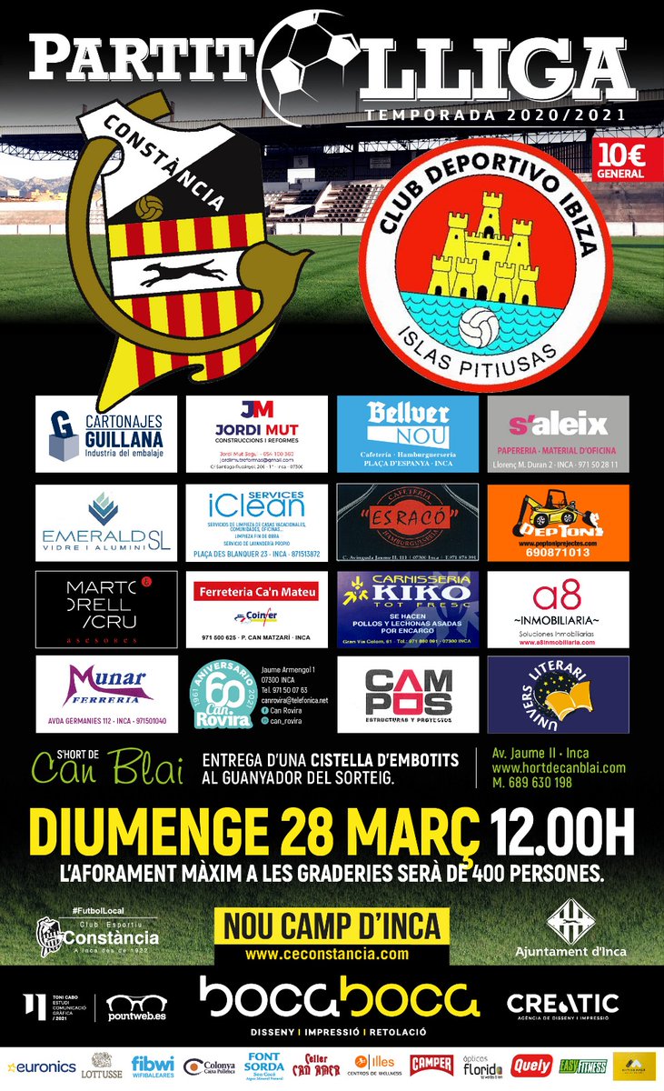 closba's tweet photo. 👏 Enhorabona i GRÀCIES a tot el cos tècnic i jugadors @CEConstancia . Ja han guanyat 🏆 jugar-se possibilitats de play-off al darrer partit a Nou Camp 🏟🌱de fase regular contra pot ser el millor👌 equip de la 3a Balear @cdibizaip
Partidarro demà¡¡
#TotsPlegats
#AMUNTCONSTÀNCIA https://t.co/WjEUSebT78