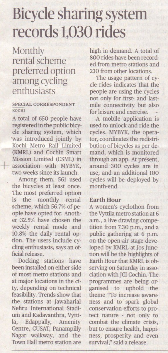 movewithmybyk's tweet photo. Overwhelming response in Kochi 🚲🚀
- 15 days since MYBYK’s launch in Kochi
- 300 cycles, 200 more to be deployed
- 650 users, monthly plan most preferred
#urbanmobility #publicbikeshare #kochi #mybykcycling #cycle2work #bike2work #getbacktocycling https://t.co/w9BKh8ALv5