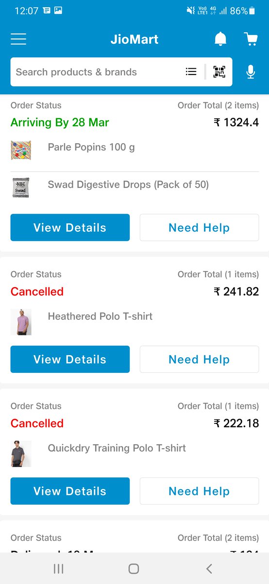 TaruTree's tweet photo. @JioMart @JioMart_Support What is dis! U guys can cancl my order urself? Dat 2 wthout intimatng me!?! Nt received any sms/mail n on checkng order status I gt to know! Is dis ur custmr care? Y to show products wn u can't deliver!? #CUSTOMERSERVICEFAIL #delayedorder #disappointed https://t.co/GexgrAQxyM