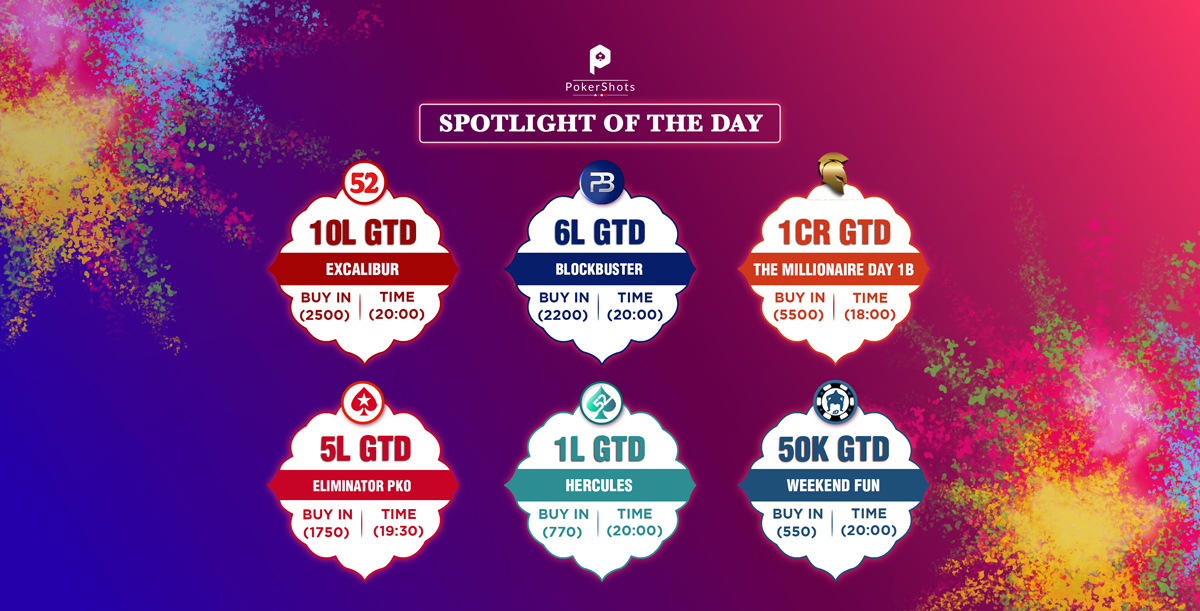 PokerShots's tweet photo. Major tournaments of the day on the Top poker platforms in India.

@Adda_52

@PokerBaazi

@Spartan_Poker

@PokerStarsIN

@Pocket_52

@pokerdangal1 https://t.co/R1wRiXLNxh