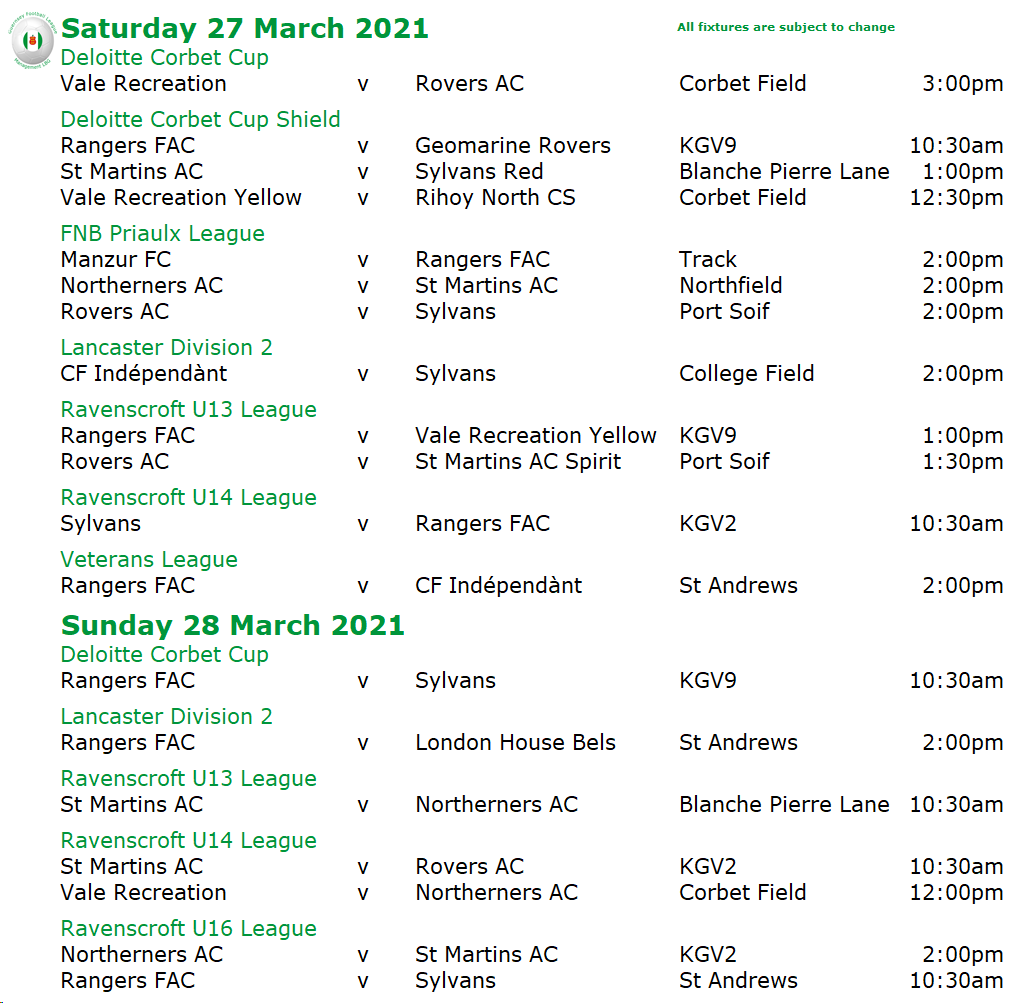 This Weekend's Fixtures