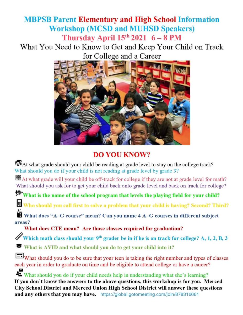 MercedBPSB's tweet photo. Calling all parents! Merced City School District and Merced Union High School District will answer these questions and any others that you may have. We looking forward to your participation.

Click this link to join us on Thursday, April 15th at 6 p.m.  https://t.co/oup0YXguMi https://t.co/ejS7ajs27R