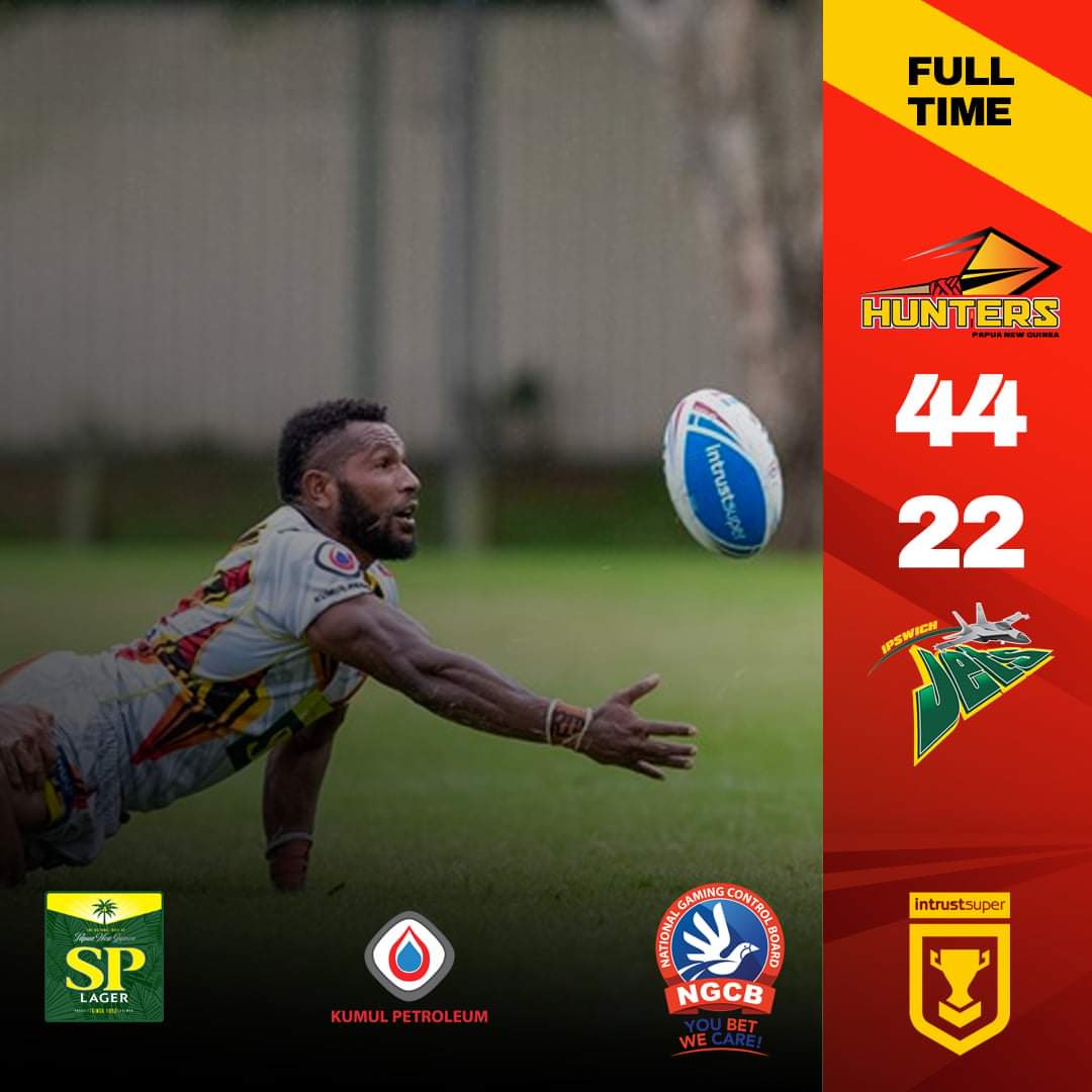 PNGHunters's tweet photo. The SP PNG Hunters have won their first match of the 2021 Intrust Super Cup season, defeating the Ipswich Jets Rugby League Team 44 - 22  today.

#Huntwantaim #rugbyleague #PNG #papuanewguinea🇵🇬 #intrustsupercup https://t.co/HvESEAleJ8