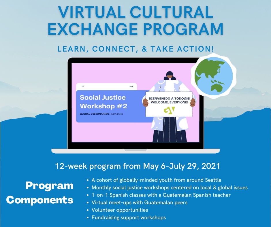 GVisionaries's tweet photo. Looking for leadership opportunities and a way to stay active in your local and global community? Our 12 week Virtual Cultural Exchange program is designed to equip youth with the tools to be active leaders in their local and global communities. https://t.co/kXp2UVVgdO