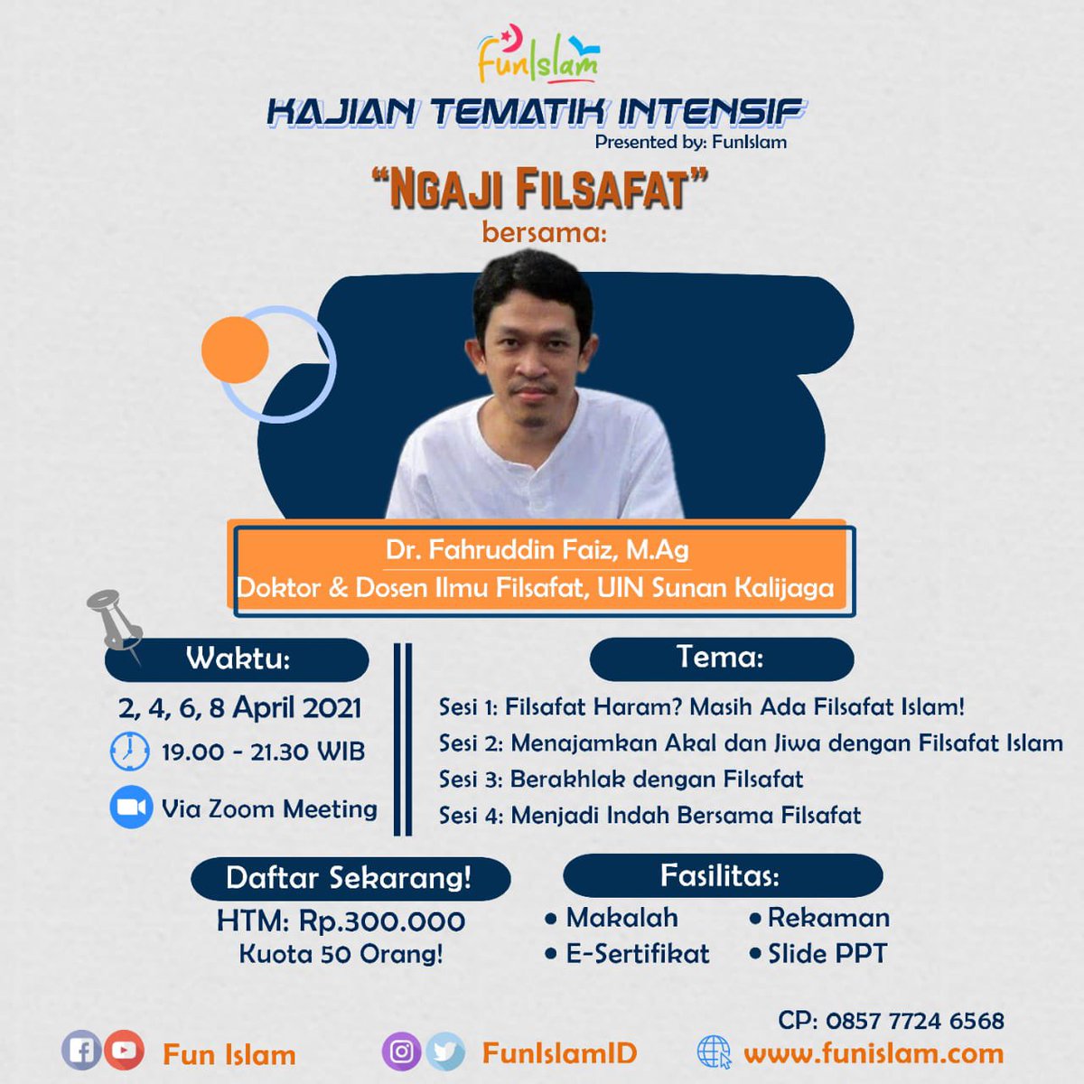 Yg mau ikutan “Kajian Intensif Filsafat Islam” dgn bahasa populer bersama Dr. Fakhrudin Faiz, Pengasuh Ngaji Filsafat. Daftar >> bit.ly/Kajiantematikf….