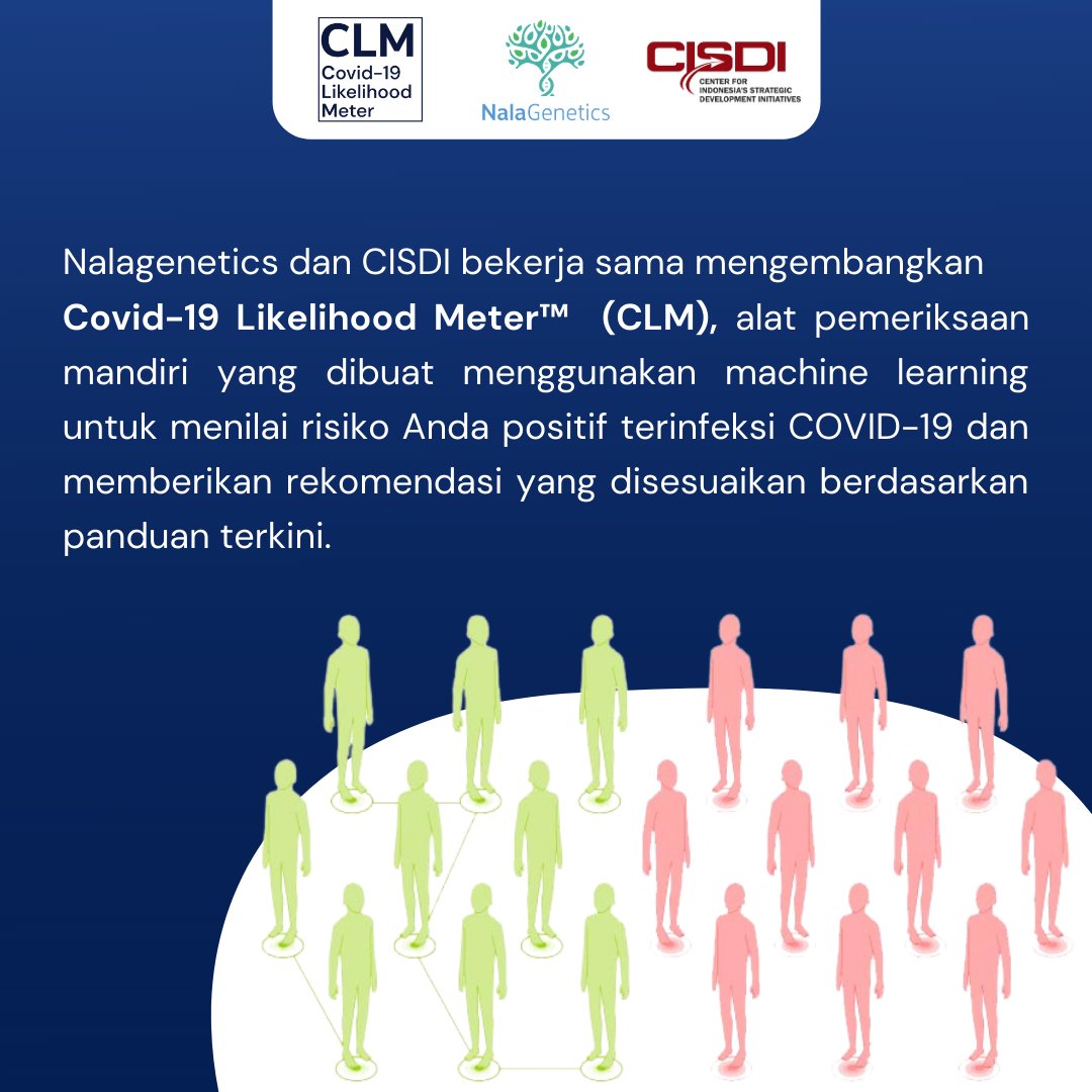 Yuk, berkontribusi sekarang!🙌

Nalagenetics dan <a href="/CISDI_ID/">CISDI #SehatAdilSetara</a> bekerja sama mengembangkan #CovidLikelihoodMeter, machine learning untuk proses skrining dan testing individu.

Dapatkan kesempatan memenangkan OVO/GoPay/Pulsa senilai Rp 25.000!

Lihat caranya di reply tweet ini!👇