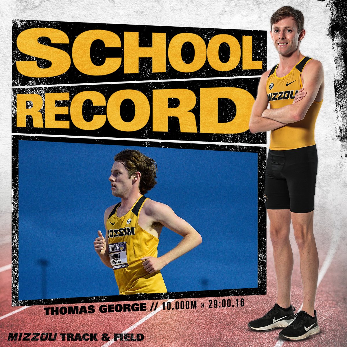 NEW SCHOOL RECORD!!!! 🤯 

Thomas George breaks the school record in the men's 10,000m with a time of 2⃣9⃣:0⃣0⃣.1⃣6⃣ 

He now holds 3⃣ #Mizzou school records!

#MIZ #Compete4Missouri🐯