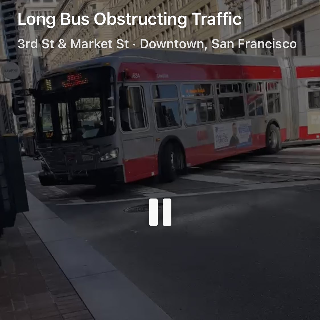 ptraughber's tweet image. Not to be outdone by the Ever Given in the Suez, the N Judah bus has run aground on Market Street, blocking all traffic in both directions.