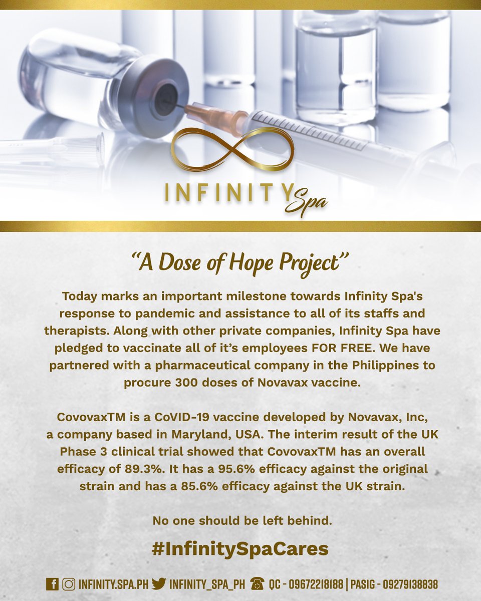 infinity_spa_ph's tweet photo. This is an important milestone for us. Through your love and support, we are giving it back to all of our staffs and therapists especially these trying times.π
#InfinitySpa
#InfinitySpaCares, no one shall be left behind. βΎ https://t.co/tRbrkYjFIt