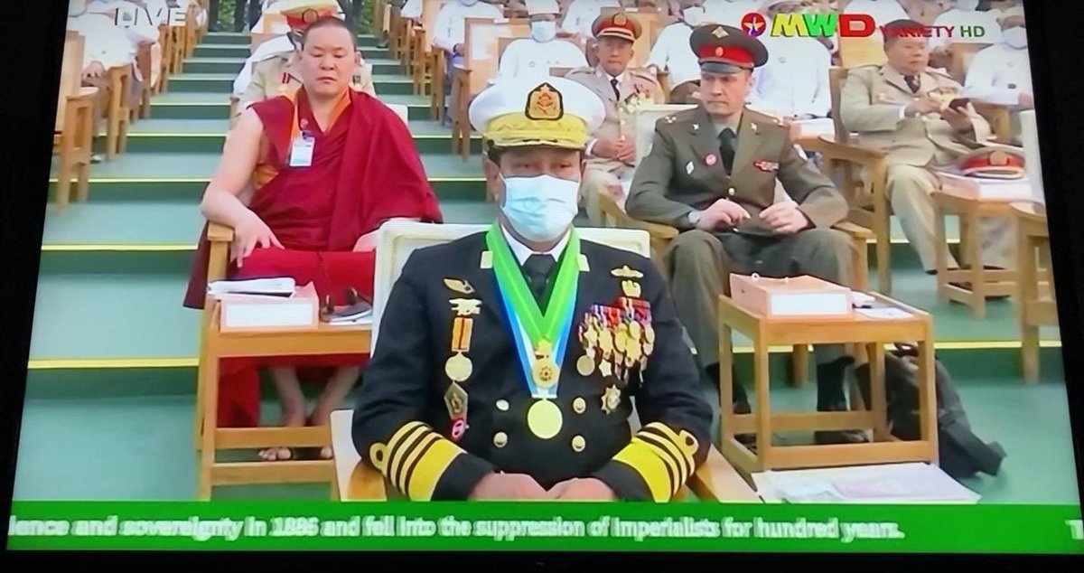 MayWongST's tweet photo. #Myanmar's Armed Forces Day today where the #military chief gave his usual address, showing off military might. Last year, such a parade was cancelled due to #Covid19. In speech, he thanked #Russian defence delegation in attendance for their support #WhatsHappeningInMyanmar https://t.co/SdvrxpLWS1