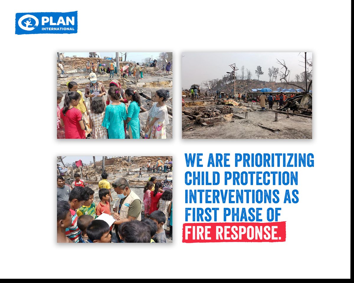 PlanAsiaPacific's tweet photo. Plan International Bangladesh continues to support some of the 10,000 people affected by the fire at Camp 8E, 8W, 9, and 10 in the Ukhiya of Cox’s Bazar. We've established 8 help desks and temporary shelters for the lost/displaced children and adolescent girls. https://t.co/2IIidrZ2mP