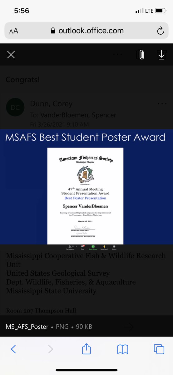 vands08science's tweet photo. Feel honored to have won best poster at the Mississippi @AmFisheriesSoc meeting 🐟 https://t.co/Tb3aLPaiMK