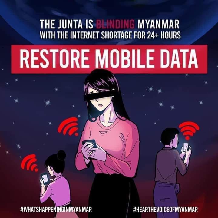 Mrattsandy's tweet photo. RESTORE MOBILE DATA
mobile data disabled for 12days now. Itβs important for protestors to have internet & especially for people at rural areas who most rely on mobile data. They are now completely disconnected with news.
#WhatsHappeningInMyanmar
#RestoreMobileData
#Mar27Coup https://t.co/FugNSPS4Jf