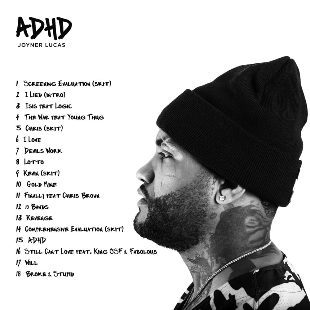 March 27, 2020 <a href="/JoynerLucas/">Joyner Lucas</a> released ADHD

Some Production Includes <a href="/iamxandermusic_/">Ale-xander.</a> <a href="/Boi1da/">Boi-1da</a> <a href="/illmindPRODUCER/">illmind.eth</a> <a href="/Timbaland/">Timbaland</a> <a href="/crank_lucas/">CRANK LUCAS</a> <a href="/IamSCORPDEZEL/">SCORP-DEZEL</a> <a href="/ISMBeats/">ISM 🎰</a> and more 

Some Features Include <a href="/Logic301/">Rap Ron Howard</a> <a href="/youngthug/">Young Thug  ひ</a> and more