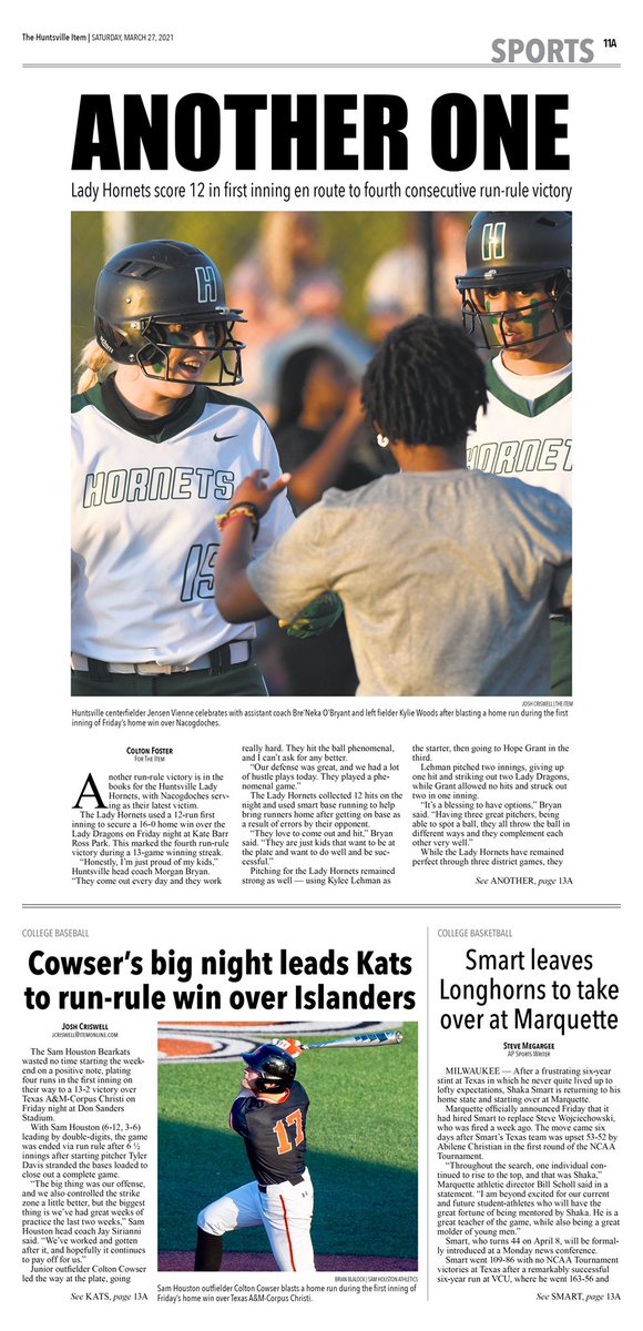 criswell_sports's tweet photo. Sneak peek at tomorrow’s @HuntsvilleItem sports front @APSE_sportmedia https://t.co/9WrZlyFgtr
