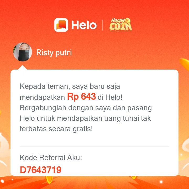 LadyCr4b's tweet photo. *Kode Referral aku: D7643719* Download Helo dan dapatkan Rp 400 langsung 🤑, dapatkan *Rp 62.000* untuk setiap orang yang kamu undang, tanpa batas. ✅100% Nyata. Klik link berikut untuk download Helo 🔗:
https://t.co/g5AiMVxXLD https://t.co/lMEqhtYpmM