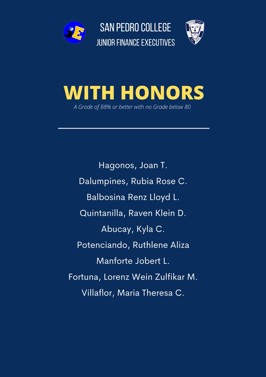 JFinexSPC's tweet photo. "Behind every great achievement is a dreamer of great dreams." - Robert Greenleaf

Congratulations to students who have earned a place on the Dean's List for their academic achievements! https://t.co/OuSXhTZnxA