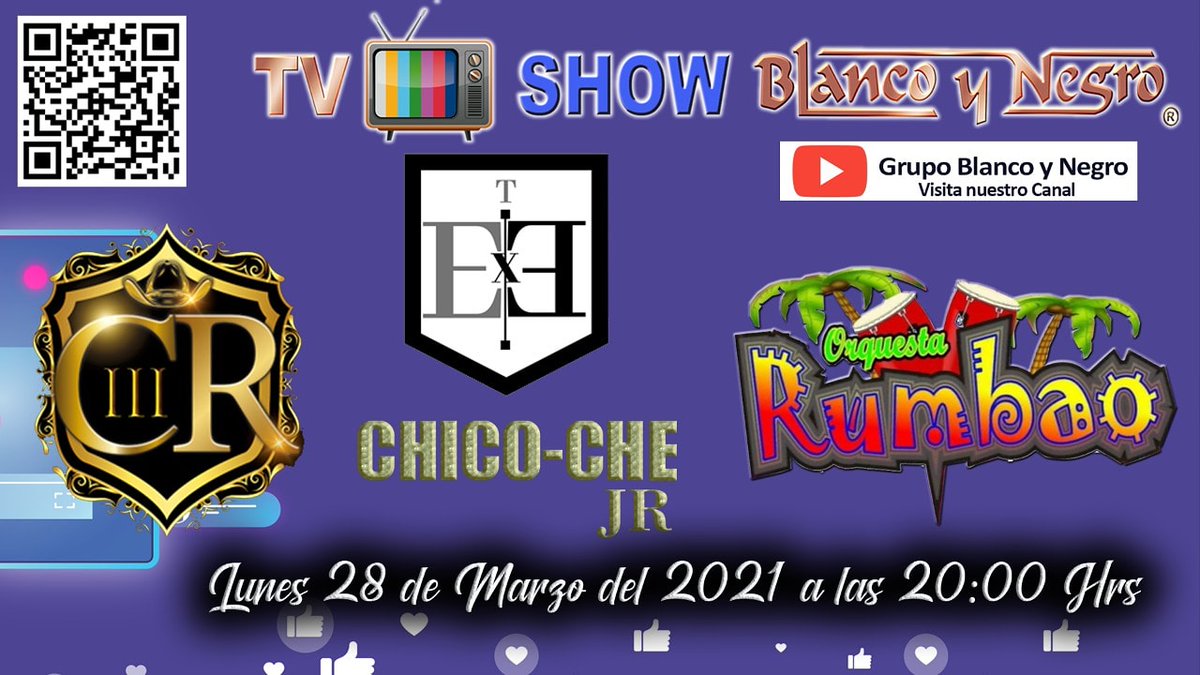 GpoBlancoyNegro's tweet photo. Lunes 29 de marzo, 20:00 hrs
#Programa36
Grandes Invitados:
#Exponentes
#OrquestaRumbaoDeLilyMorán
Siguenos en nuestro canal de #YouTube, regístrate y activa la campanita para que recibas nuestras todas notificaciones.
https://t.co/zbowhsB1Kh https://t.co/cmu7tTDPCH