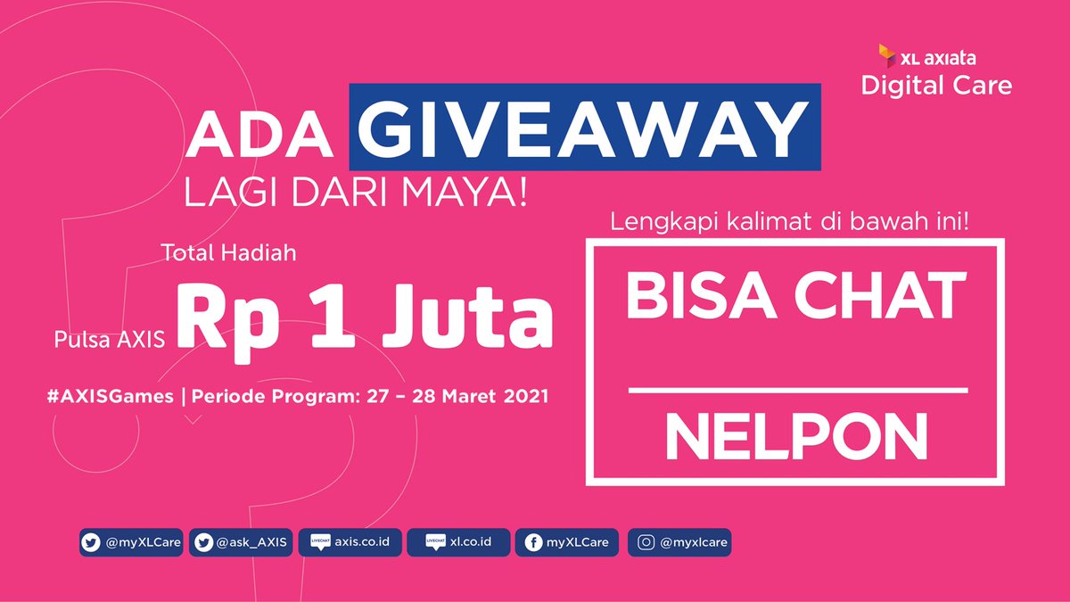 ask_AXIS's tweet photo. ✨ Maya mau bagi-bagi Giveaway berupa Pulsa AXIS, spesial nih buat 5 Teman Maya! 🎁
Begini caranya:
1. Follow akun Twitter @ask_AXIS dan Instagram @myxlcare
2. RT, Like & Reply tweet ini dengan jawaban kamu sebanyak-banyaknya
3. Tag 2 orang temanmu
4. Gunakan hashtag #AXISGames https://t.co/pUwQr7Dbu3