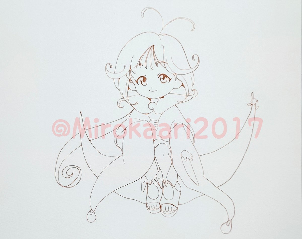 えんどう豆の妖精さん ペン入れ終了 ノ 可愛い色になるといいな みろか ありのイラスト