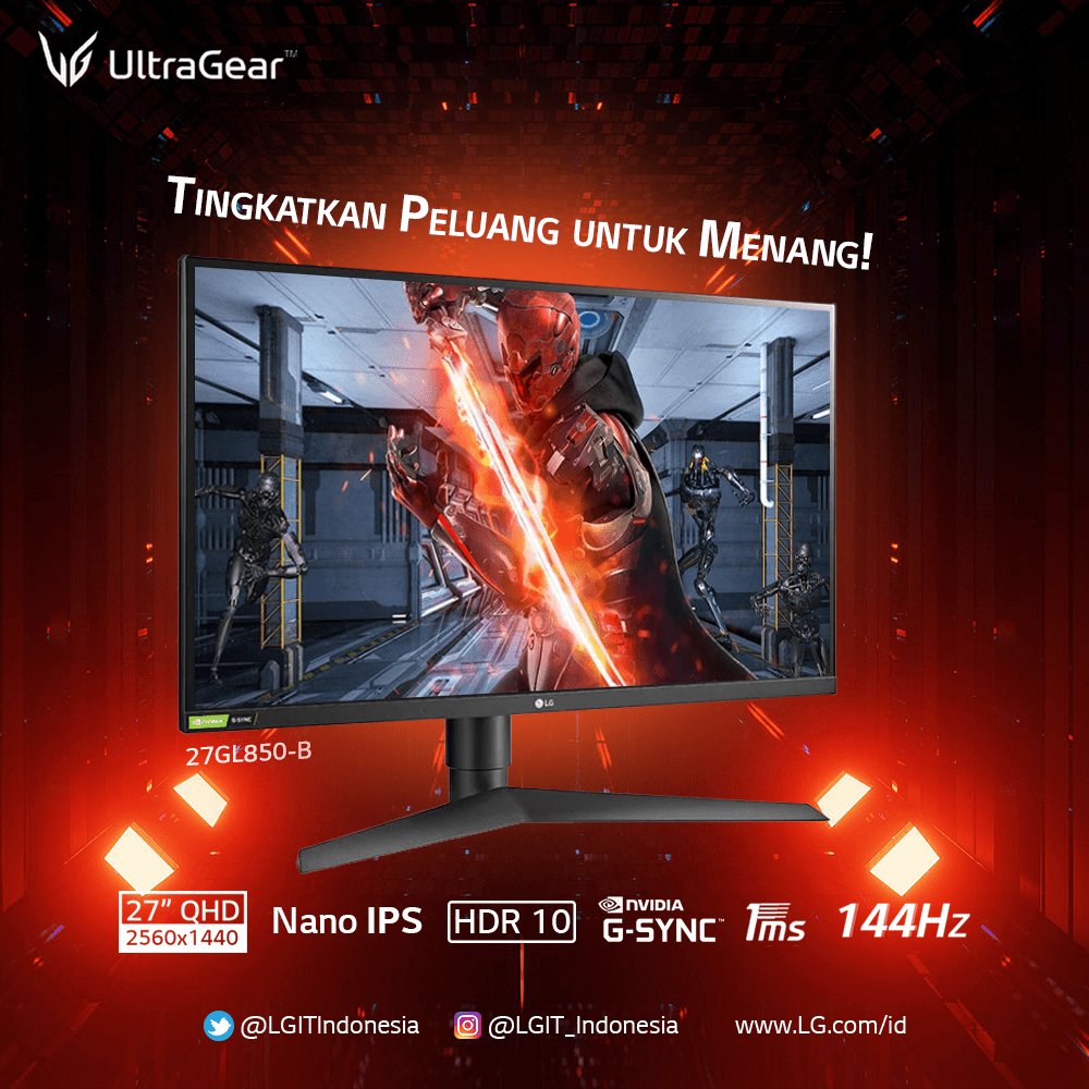 lgeindonesia's tweet photo. #LGUltraGearMonitor #27GL850 fitur 144Hz Refresh Rate &amp; 1ms MBR memberikan kelancaran visual bermain game dengan tampilan jernih. Aksi cepat memberikan keunggulan kompetitif yang memudahkan Anda mengalahkan lawan saat pertempuran.
https://t.co/ctOkyLq6kA #LGUltraGearGamingMonitor https://t.co/a7tT51ErBx