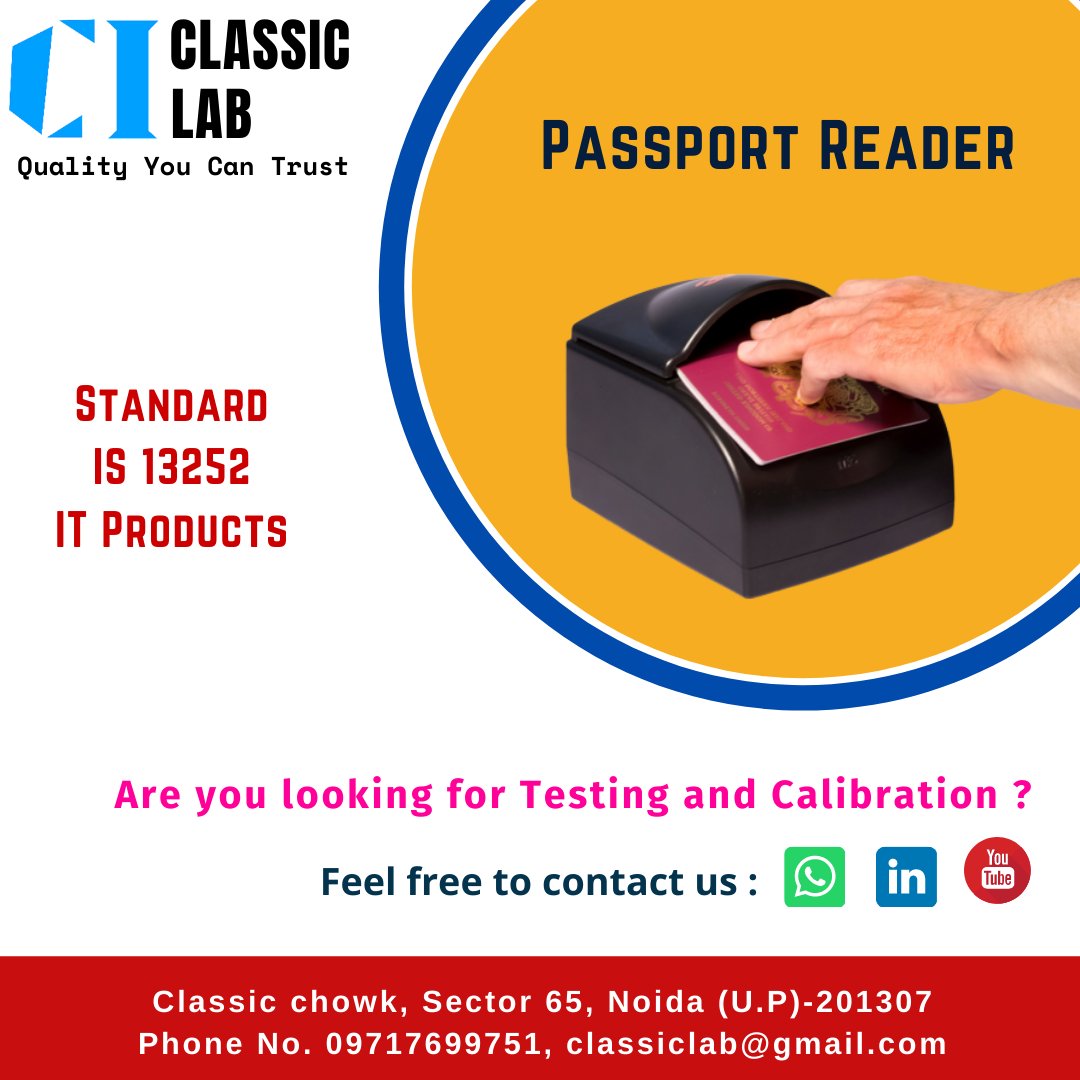 ClassicLabIndia's tweet photo. Passport Reader
.
.
.
For more visit https://t.co/AsyZkdPNz7
https://t.co/8R58r0F3r4
Email id : classiclab@gmail.com
#Testing #TestingLab #Calibration #QualityServices #NABLab #BestLab #ClassicTestingLab #ClassicLabIndia #CalibrationServices #NABLandBISApprovedLab #passport https://t.co/Ybky3q5Wlq