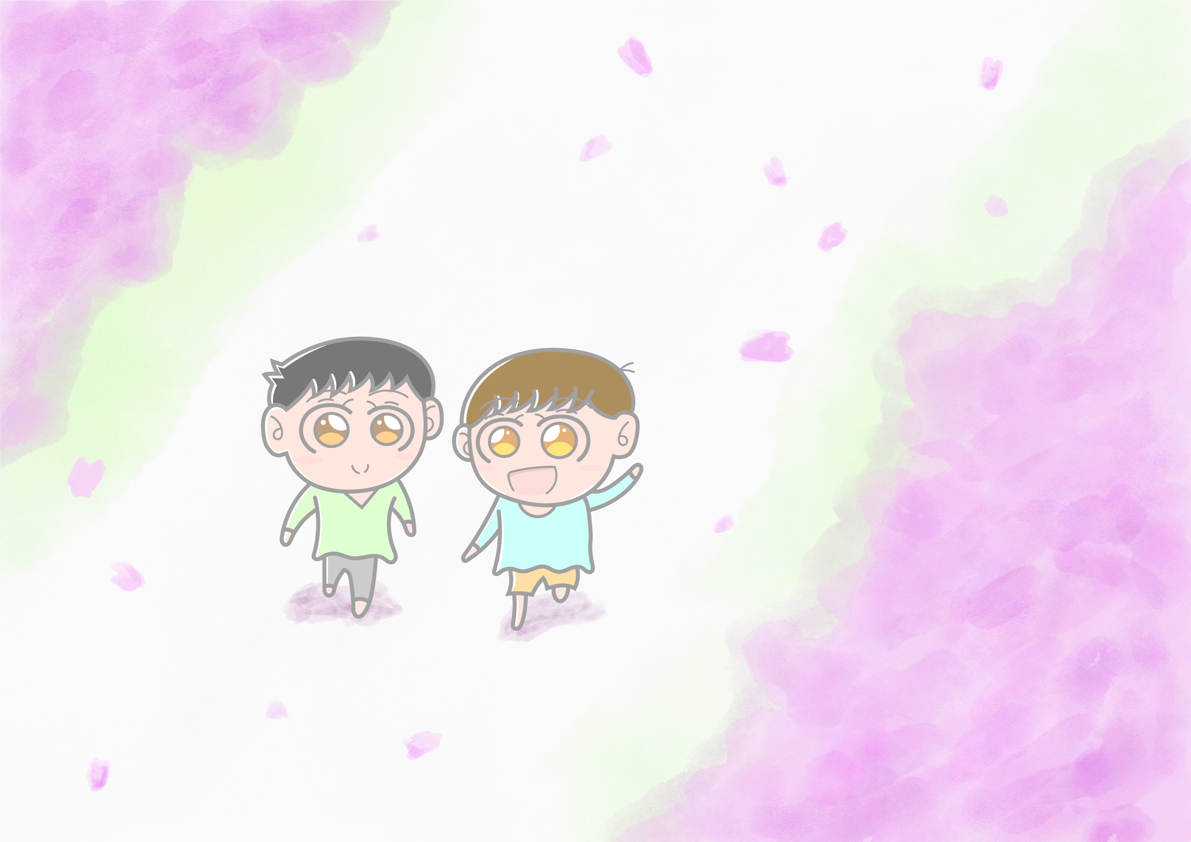 Aki かわいい子供 動物イラスト描きます Twitter ನಲ ಲ 桜並木を歩く男の子たち 偶然にも今日はさくらの日です 私の地元は満開の桜で溢れています イラスト イラストレーター かわいいイラスト 絵描きさんと繫がりたい イラスト好きな人と繋がりたい