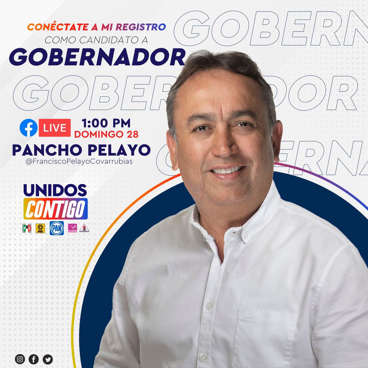 PanchoPelayoC's tweet photo. Los invito este domingo 28 de marzo a mi registro como candidato a la gubernatura de #BCS a través de #FacebookLive a la 1:00 pm en https://t.co/FSCeWEXOYq. #UnidosContigo.
Sigamos manteniendo las medidas sanitarias ¡nos vemos en las redes sociales! https://t.co/SI9ZK9kIxH