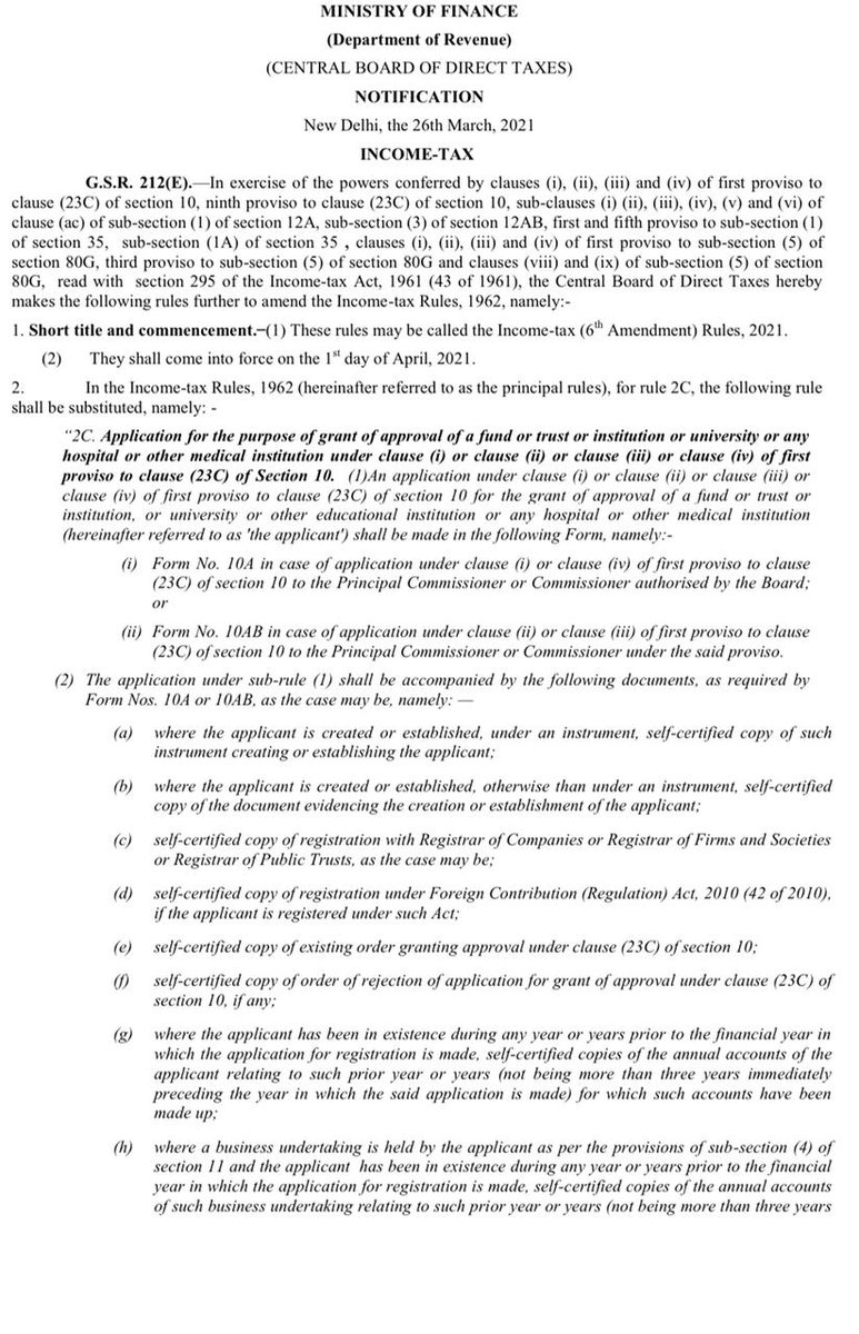 Income Tax India Cbdt Issues Notification No 19 21 In G S R 212 E Dated 26 03 21 Pertaining To Procedure For Registration Of Fund Trust Charitable Institutions Etc Notification Avaliable On The Following