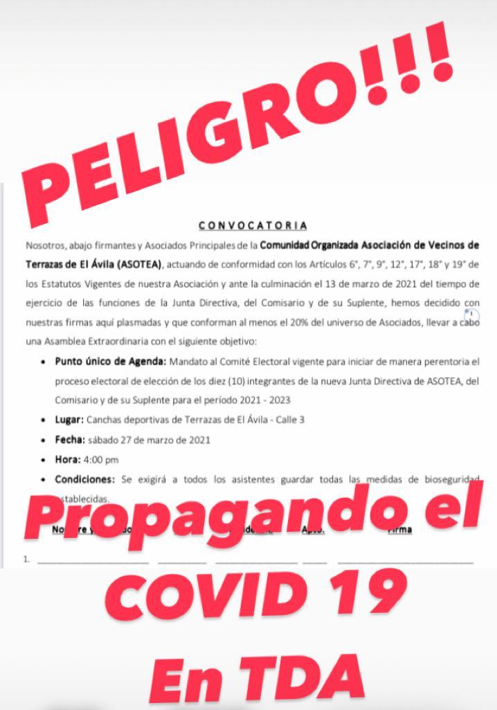 DENUNCIAN CONVOCATORIA D VECINOS Q PRETENDE REALIZAR @JOSEANTGARCIAC <a href="/VoluntadPopular/">Voluntad Popular</a> #TERRAZASDELAVILA #27Mar 4:pm CANCHAS DEPORTIVAS, VIOLANDO LAS NORMAS ESTRICTAS Y MEDIDAS D BIOSEGURIDAD COVID19 SIN IMPORTAR LAS CONSECUENCIAS PARA LOGRAR SUS FINES CON EL FALSO CONSEJO COMUNAL