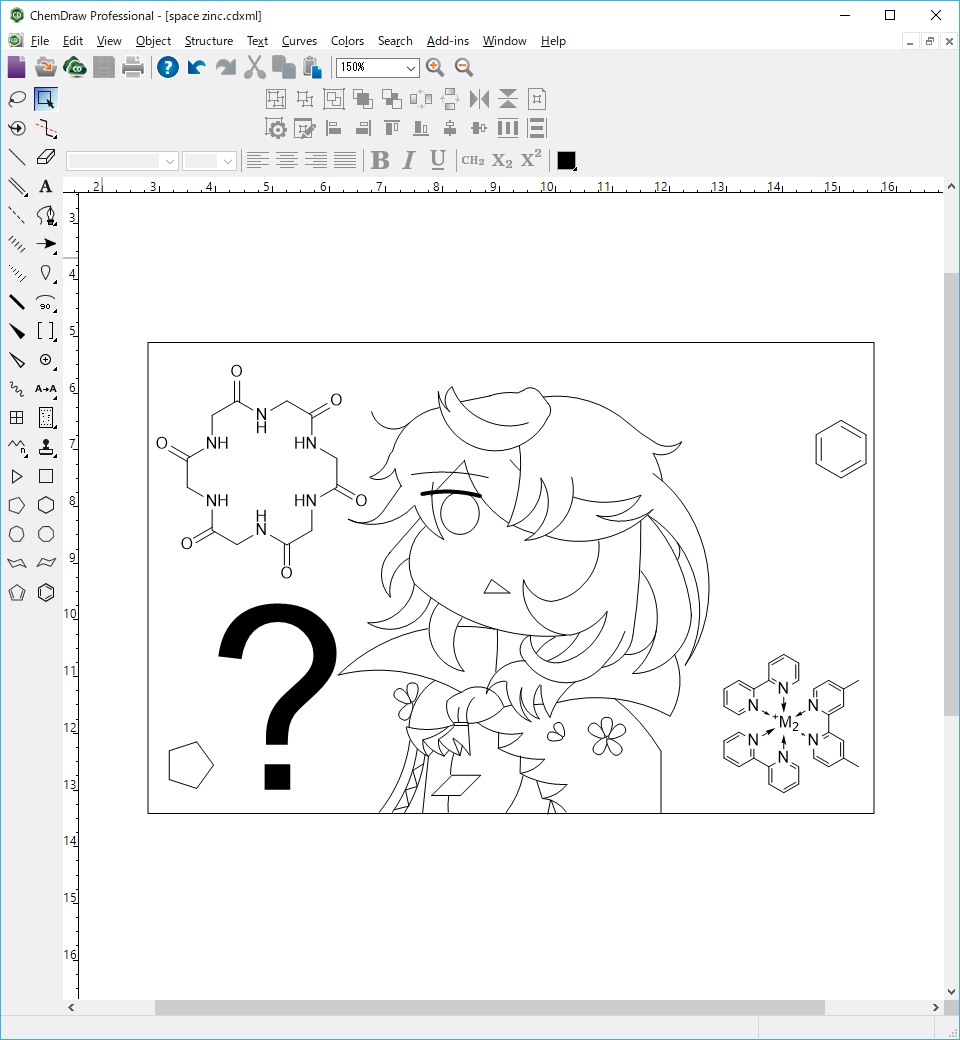 MiracleBismuth's tweet photo. 揚げ鶏々(@agedoridori)氏の宇宙亜鉛模写。
ChemDrawはお絵描きツールだったのだ。 https://t.co/INs1iy0F25