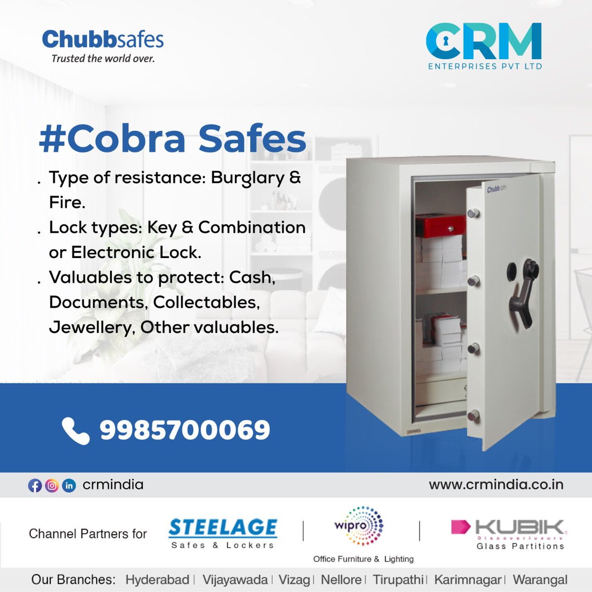 crmpvt's tweet photo. #Cobrasafes
Chubb Cobra Security Safe, Burglary & Fire Resistant!
Call: 9985700069
Visit: https://t.co/Jkoebh56jE
#chubbsafe #highquality #CashSafe #fire #protection #safety #theft #prevention #security #locker #SafetyFirst https://t.co/TxC8oQnbrl