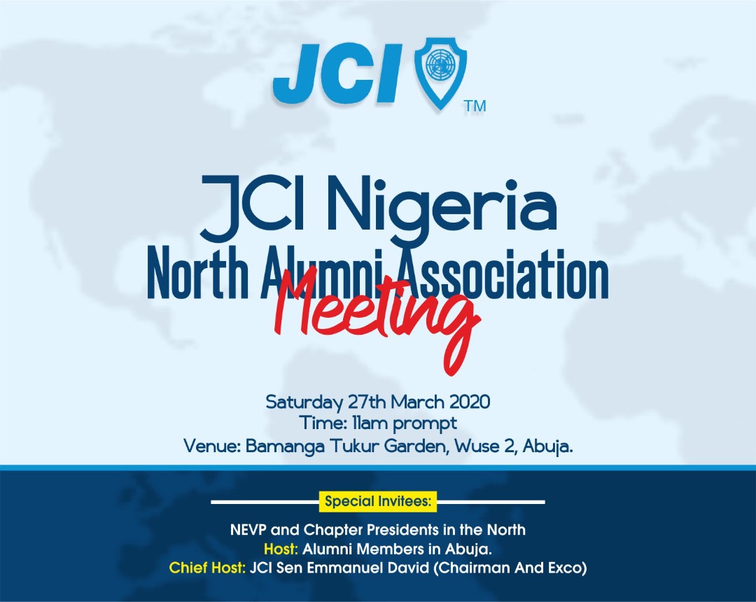 jcinfrontier's tweet photo. The JCI Nigeria Northern Alumni Association Lead By JCI Sen. @EmmanuelED1801 Invites You To Her 1st Meeting Of The Year Where New Ideas On How To Continue Moving The LOs In The North Forward Will Be Birth. @talentabiola  @jci_nigeria  @NnekaItabor  @jcileaders 
#Northernfrontier https://t.co/wpUY8mLhWw