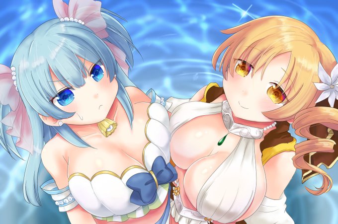 マギレコのマミさんとレナちゃん描きました みずぎ 