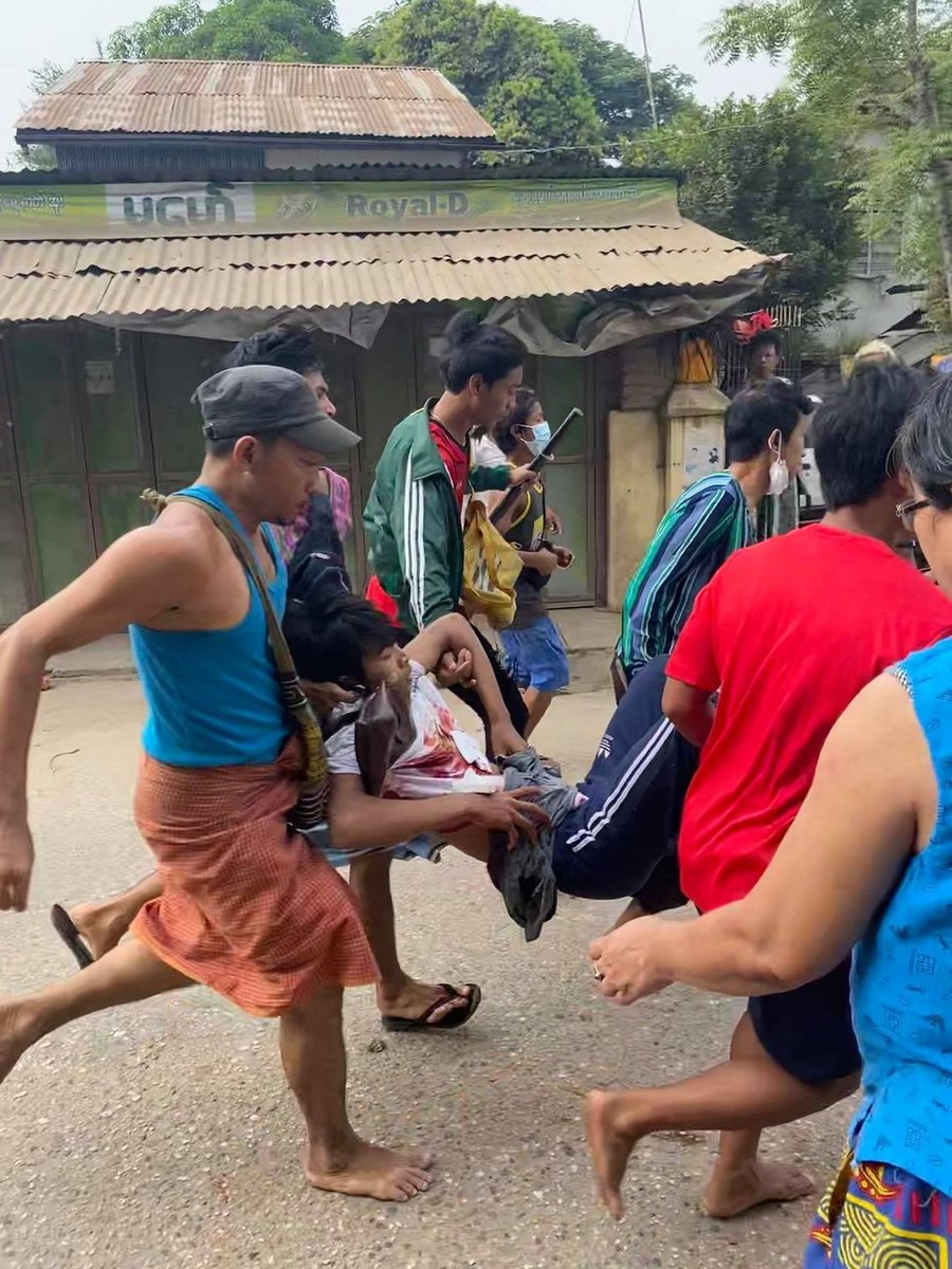 A 21-year-old man was killed and at least 10 people were injured in a crackdown by armed forces on an anti-coup protest in Yangon’s Insein township on Saturday. Chit Bo Bo Nyein was shot in the left arm and died moments after arriving at the hospital. #WhatsHappeningInMyanmar