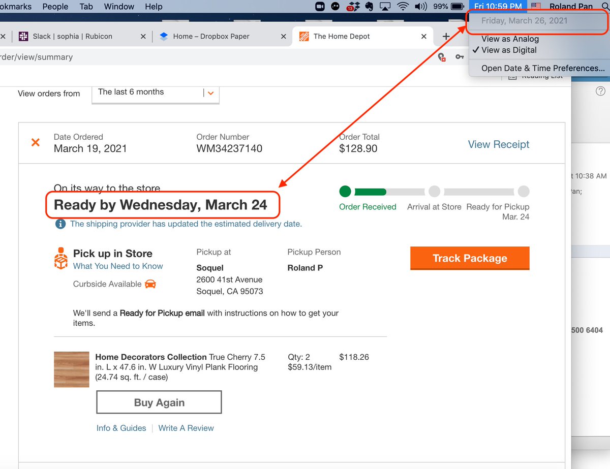 Twit_Fin's tweet photo. @HomeDepot 
sorry, no other way to give feedback on your site - not sure what is going on with delivery but this was 2 days ago - is this at the store or not. https://t.co/tT7nWDfxKU