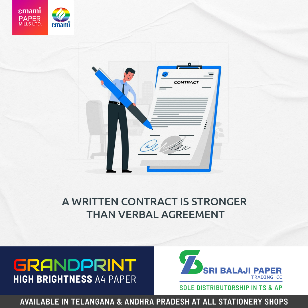 KishanHyderabad's tweet photo. When a contract is made verbally, it'll not have any stability or proof. Whereas, a contract made on paper gets stability and stands as proof.
#SriBalajiPaper #EmamiPaper #PaperDistributor #Hyderabad #Telangana #AndhraPradesh https://t.co/Opny5rUJJ2