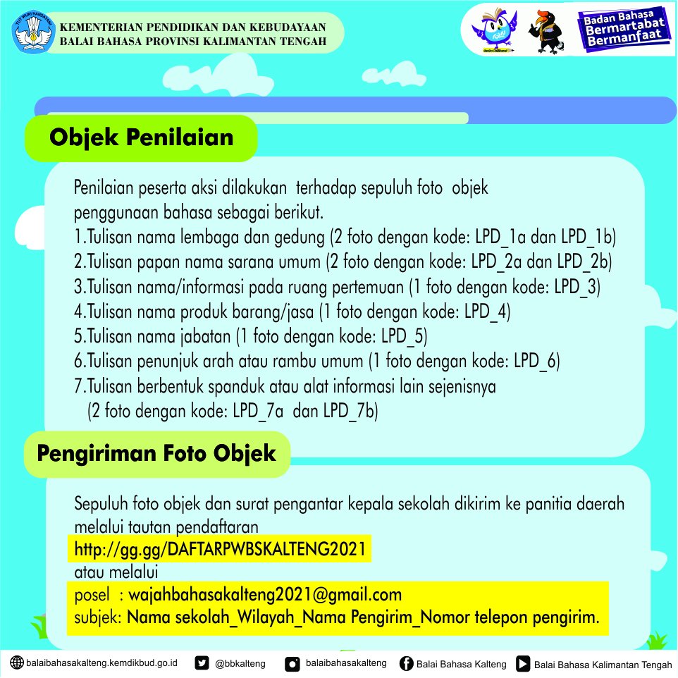 bbkalteng's tweet photo. #InfoBBPKT
Balai Bahasa Provinsi Kalimantan Tengah menyelenggarakan Penghargaan Wajah Bahasa Sekolah Tingkat SMK/SMA/MA Se-Provinsi Kalimantan Tengah Tahun 2021. 
#balaibahasa #Kalteng #KalimantanTengah #SahabatBahasa #SahabatDikbud #AksiNasional #PWBS #Penghargaan #Sekolah https://t.co/z1qrgiVeiq