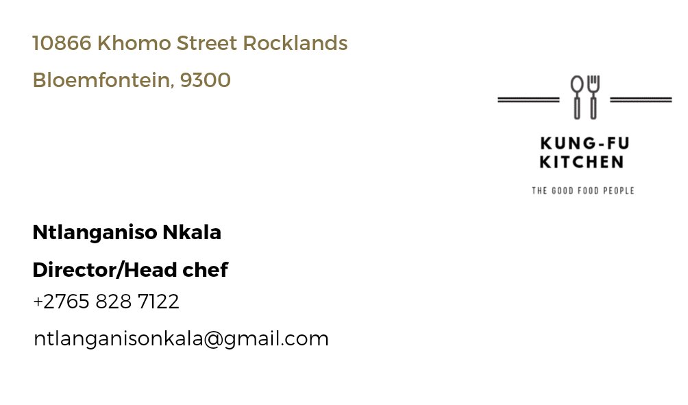 Ntlacya's tweet image. We are #KungFuKitchen and we bring a versatile approach to dinning in and around Bloemfontein. We also do house calls, private dining and parties.