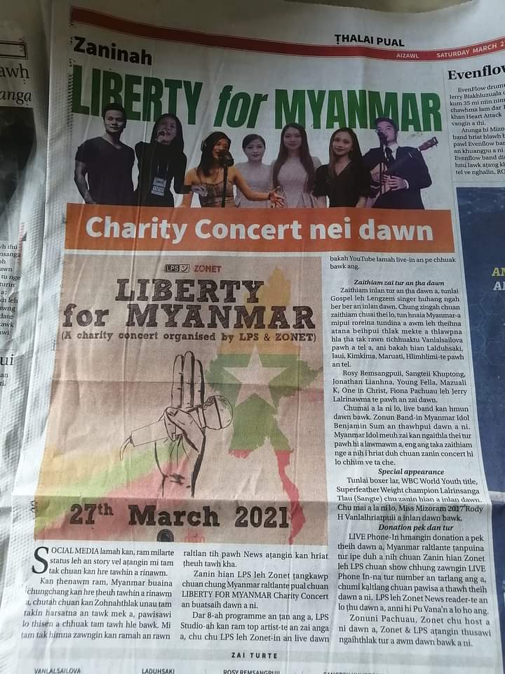 mizozeitgeist's tweet photo. LIBERTY for MYANMAR CHARITY CONCERT.
#Mizoram's top cable operators #LPS and #Zonet come together to organise a Charity Concert to raise funds for #Myanmar refugees at 8 PM this evening.
The Concert will be broadcast LIVE on both the channels and Livestream on YouTube... https://t.co/FRVpPd9Xs9