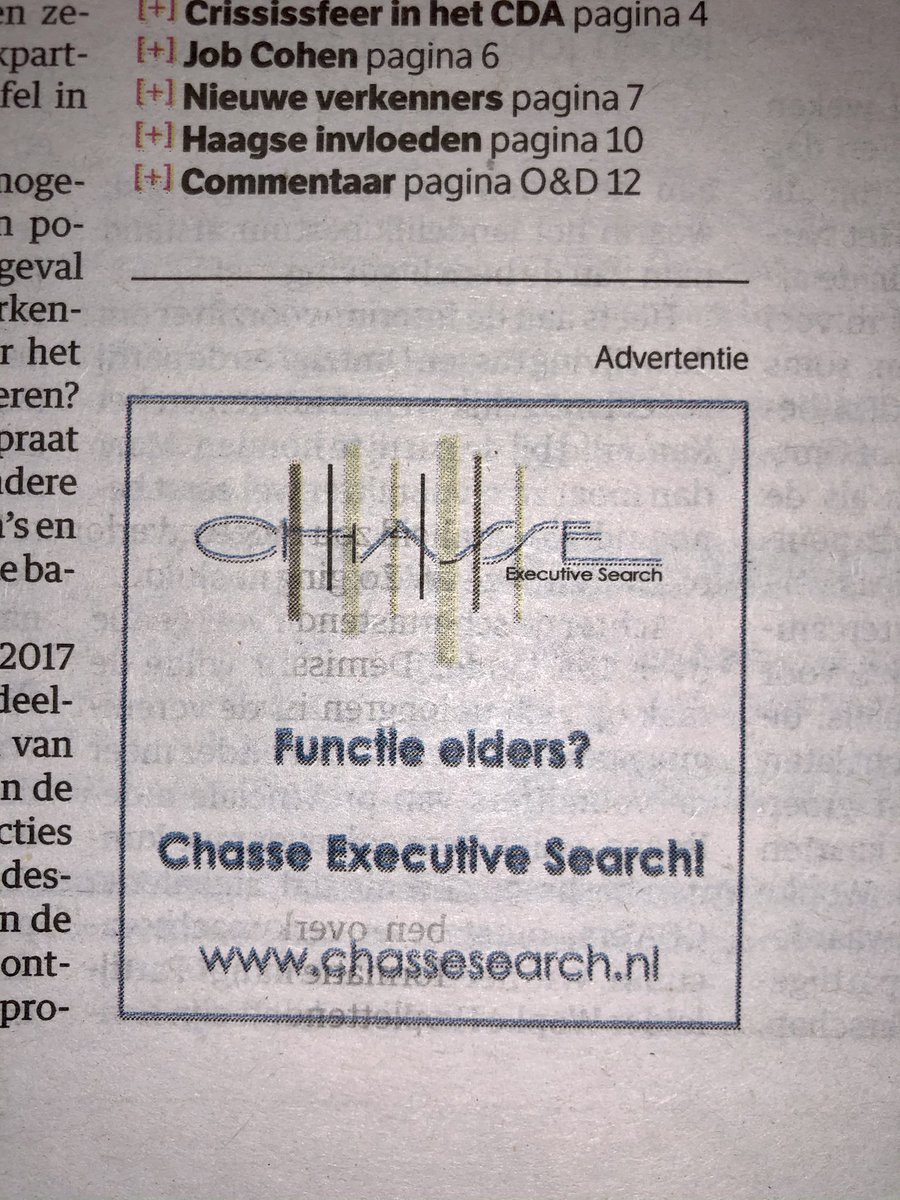 Functie elders? Fijnzinnige inhaker op pagina 3 van <a href="/nrc/">NRC</a> Chasse Executive Search vanochtend. Voor de oplettende lezers #functieelders