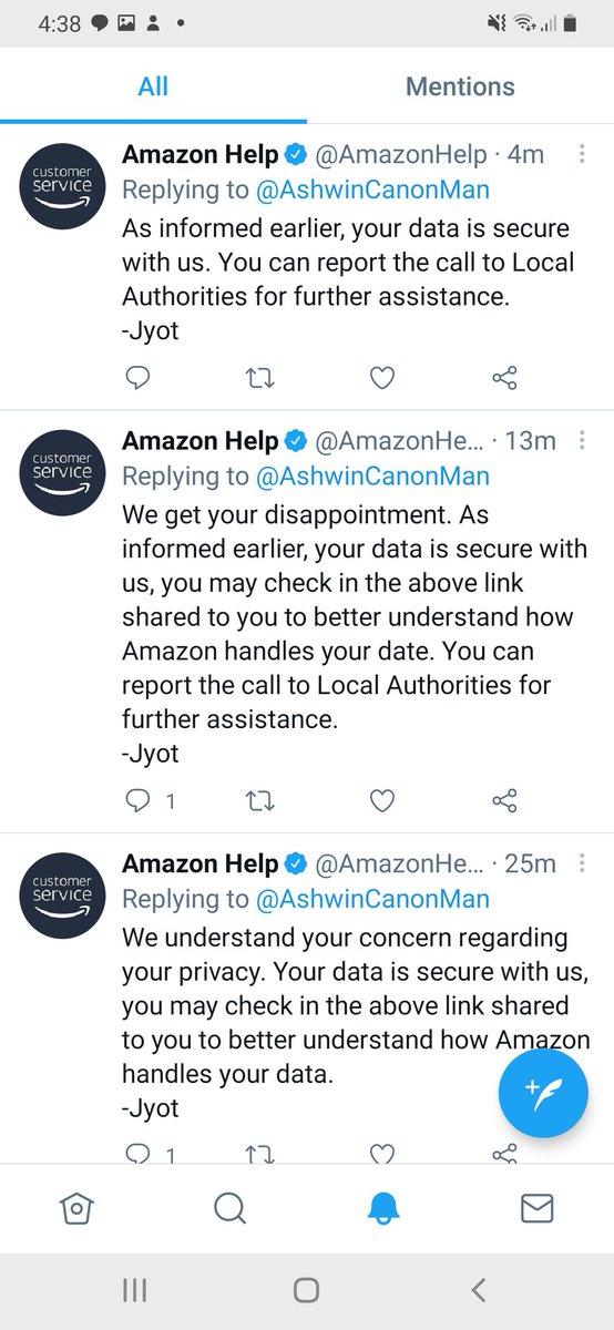 AshwinCanonMan's tweet photo. @amazonIN  and @AmazonHelp continuously saying my data is safe while not answering the important question, how did the scammer know what I have ordered and when I placed that order as well as how I paid for it.
That's the scary part.
My data is compromised I'm sure so just say it https://t.co/gUrHGm3r7z