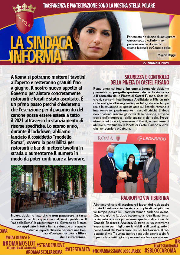 virginiaraggi's tweet photo. #LaSindacaInforma numero 187 la trovi qui: https://t.co/WzYZS6jS2k https://t.co/taUmrft7jg