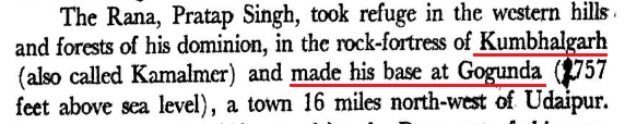 3.1572, Mar 1: Mewar nobles support Maharana Pratap for the throne & force Jagmal to step down. Jagmal departs to serve Mughals.Maharana Pratap makes Kumbhalgarh & Gogunda as his bases of operation against Mughal aggression.