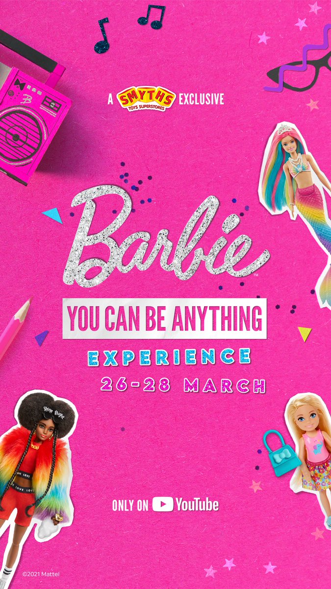 Amazing <a href="/Barbie/">Barbie</a> #YouCanBeAnythingexperience event with Smyths Toys this weekend! Hit the link to the <a href="/SmythsToysUK/">Smyths Toys UK</a> Youtube channel to join in activities to keep you little ones busy. Bake along, dance along, craft along... Shop Smyths Toys website for exclusive Barbie discounts!