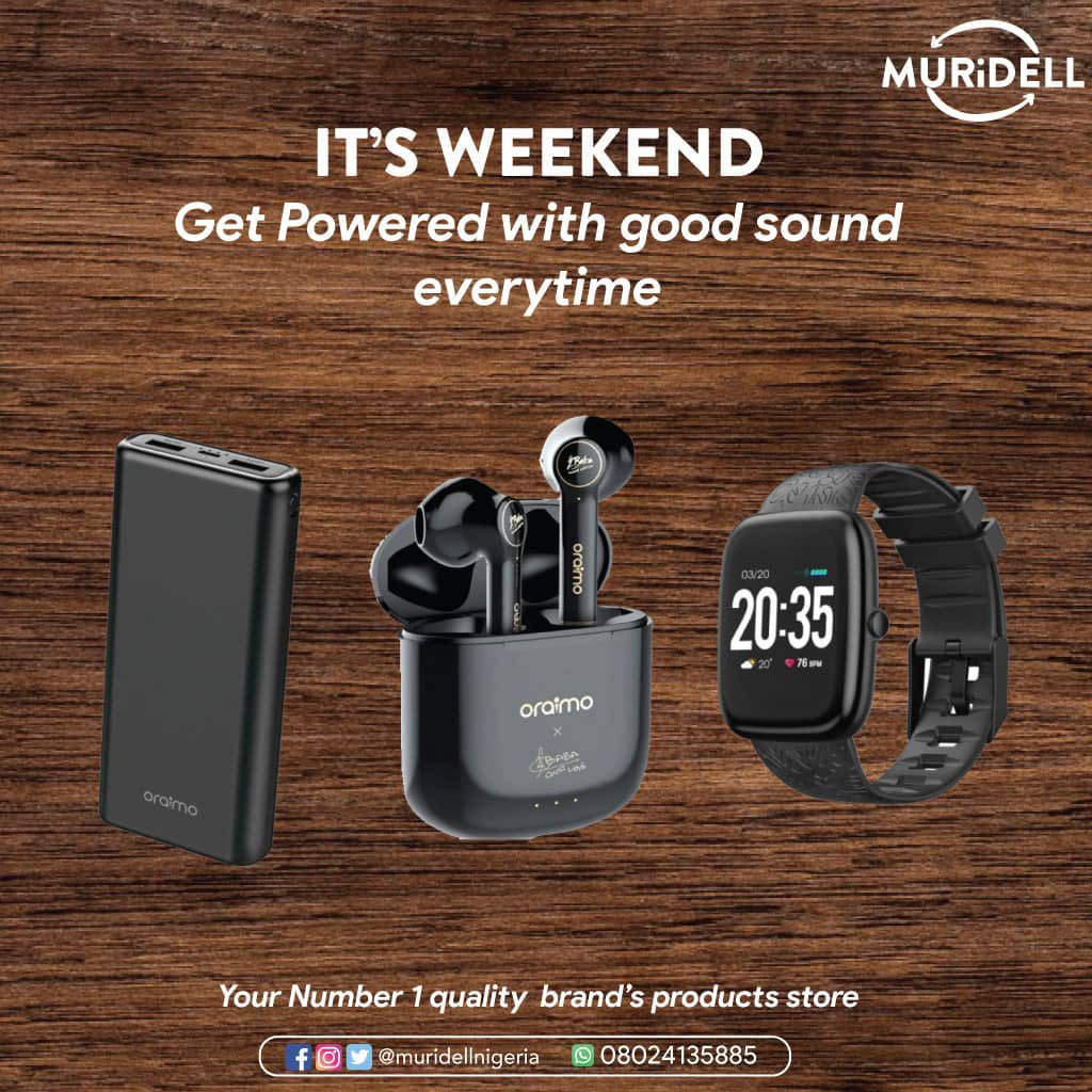 MuridellNigeria's tweet photo. IT’S WEEKEND!!!
Get powered with good sound, every time 💪🏾💯
#muridell #muridellnigeria #quality #product #brand #accessories #weekend #relaxation #leisure #sounds #time #watch #power #positivity #lagos #nigeria #powerbank #freepods2 #tempos #abuja https://t.co/lloGCFZN3j