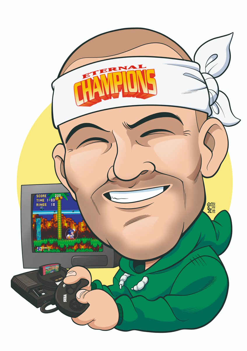 dmrdstudio's tweet photo. Otro trabajo que he disfrutado enormemente, una caricatura por encargo del gran David Calves para el próximo libro retro dedicado al mundo de los videojuegos en el que colabora :D https://t.co/hPNbbXunJe