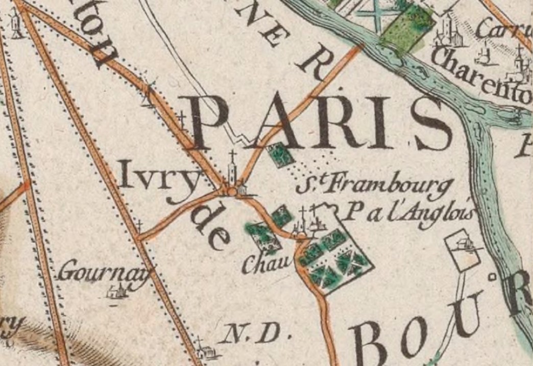 À noter que le château d'Ivry n'a pas été construit dans le centre, près de l'église (qui dépendait du chapitre de ND), mais dans le faubourg St-Frambourg, + au sud, près de la grotte dans laquelle l'ermite éponyme se serait retiré au VIe siècle (d'où les fouilles archéologiques)